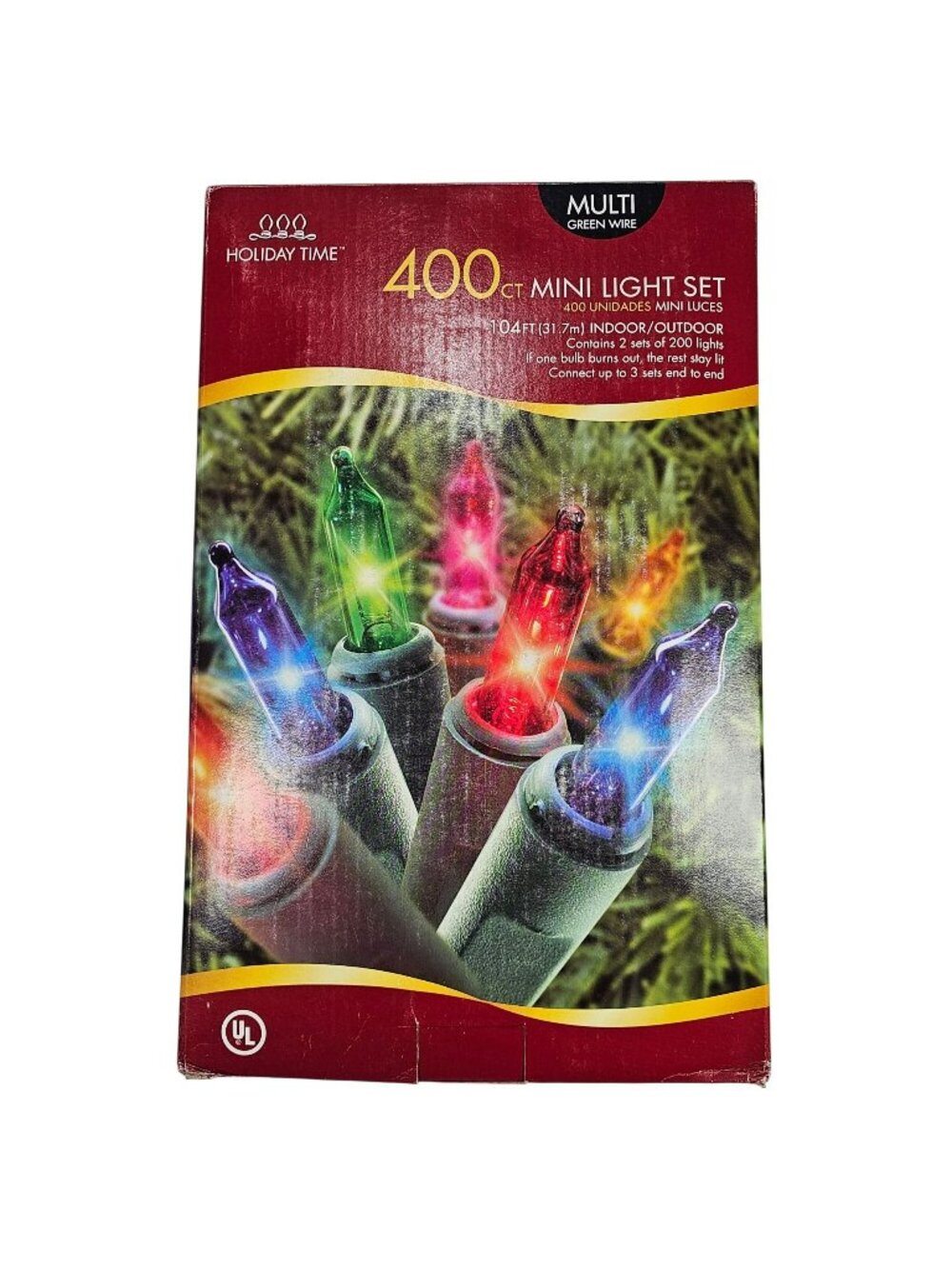 Holiday Time 400ct Multi-Color String Light Set w/ Green Wire 104ft In/Outdoor